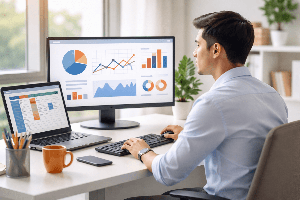 Professional working with dashboards